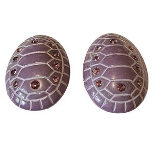 Vintage Unusual Lucite Lavender Turtle Shells Pink Rhinestones Clip Earrings
